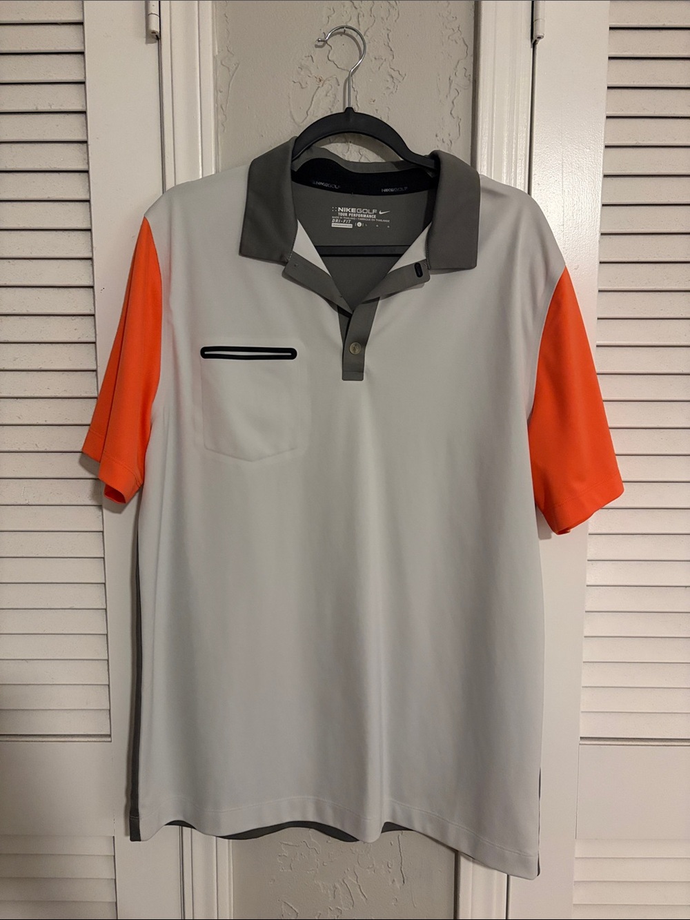 Nike Men's Short Sleeve Polo - Light Gray with Orange Sleeves